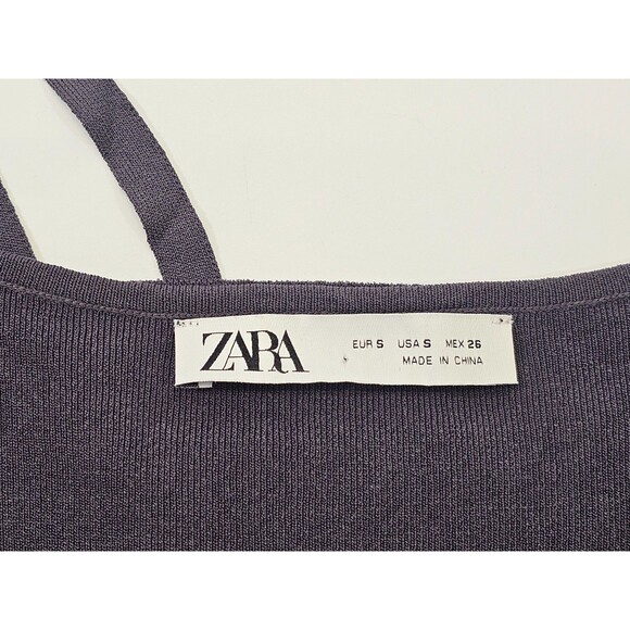 Zara Womens S Sheer Puff Sleeve Wrap Tie Cropped‎ Top Blouse Shirt Gray EUC - Picture 5 of 7